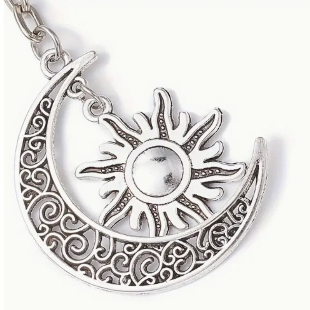 Alloy Keychain, With Iron Split Key Rings, Moon & Sun - Picture 2 of 3